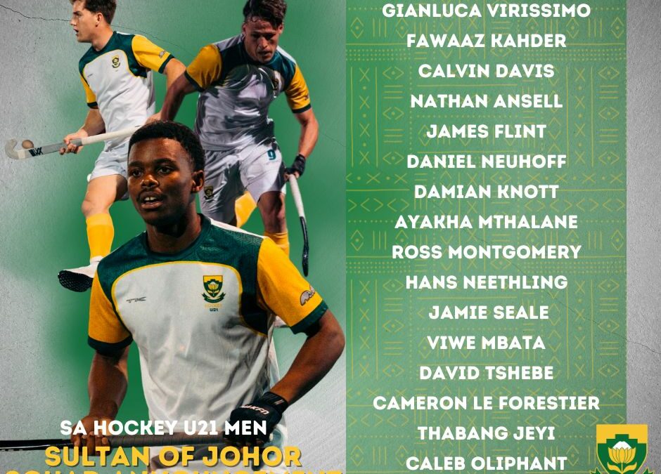 SA Hockey U21 Men Named for 2023 Sultan of Johor Cup